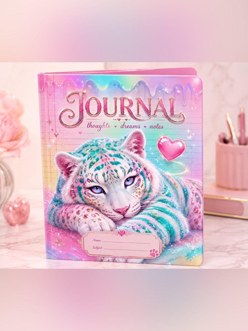 Custom Pastel Tiger Folder Journal | Personalized Binder Notebook